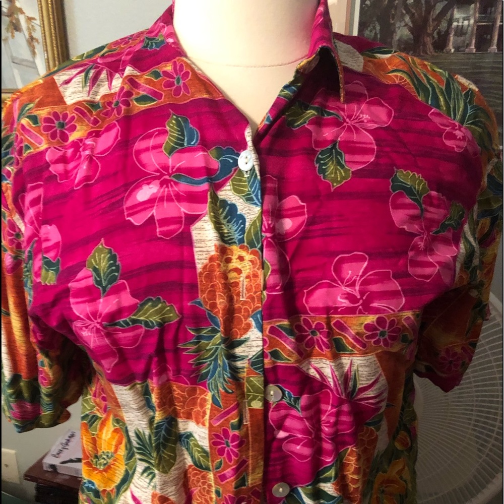 Beautiful pinks in Hawaiian blouse
